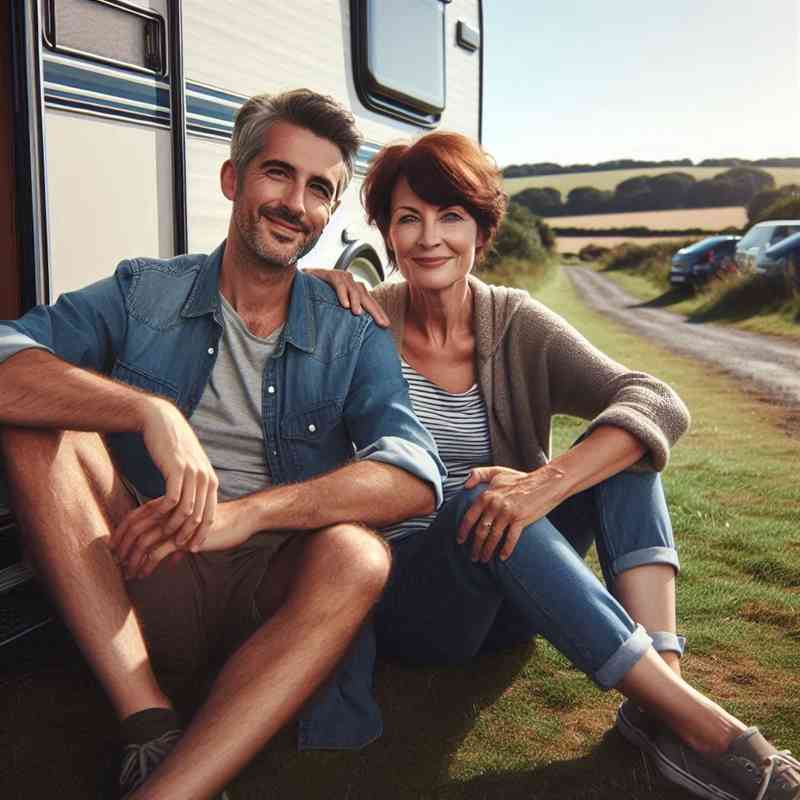 Couple enjoying their caravan