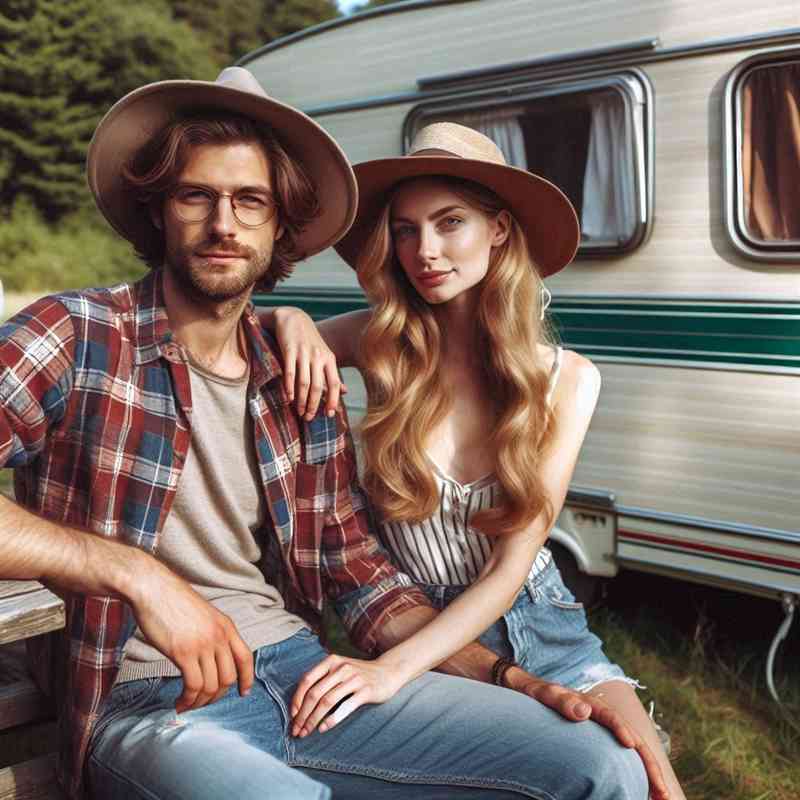 Couple enjoying their caravan