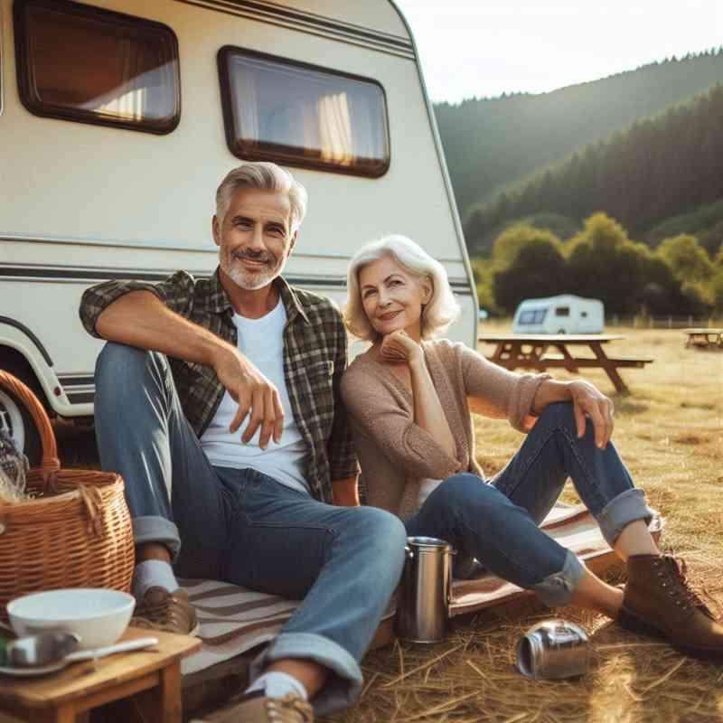 Couple enjoying their caravan