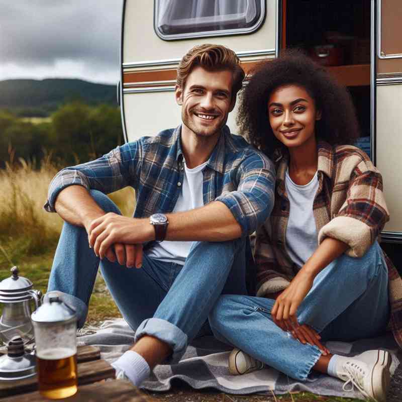 Couple enjoying their caravan
