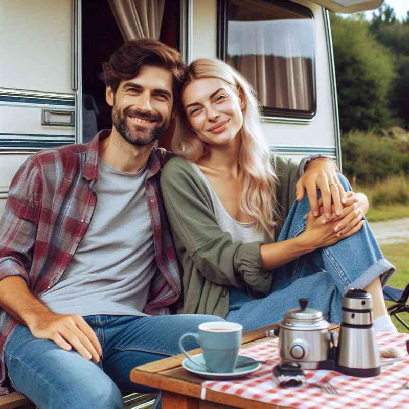 Couple enjoying their caravan