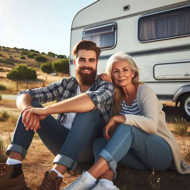 Couple enjoying their caravan