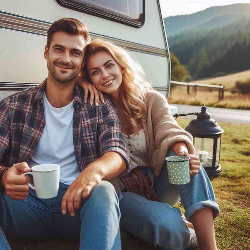 Couple enjoying their caravan