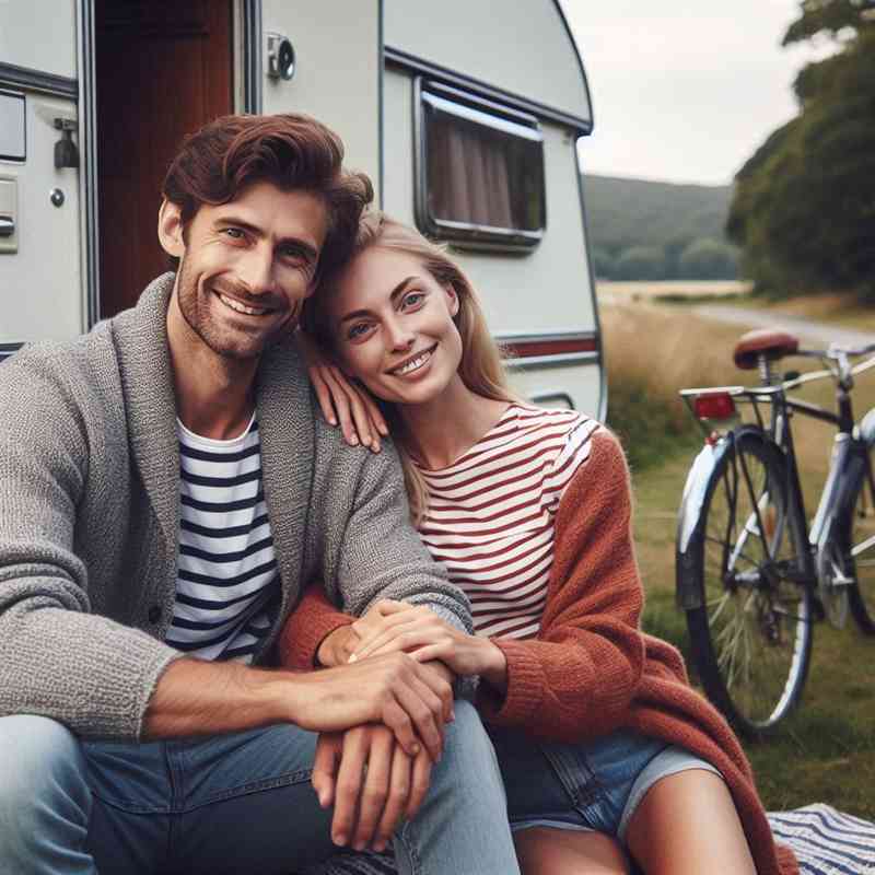 Couple enjoying their caravan