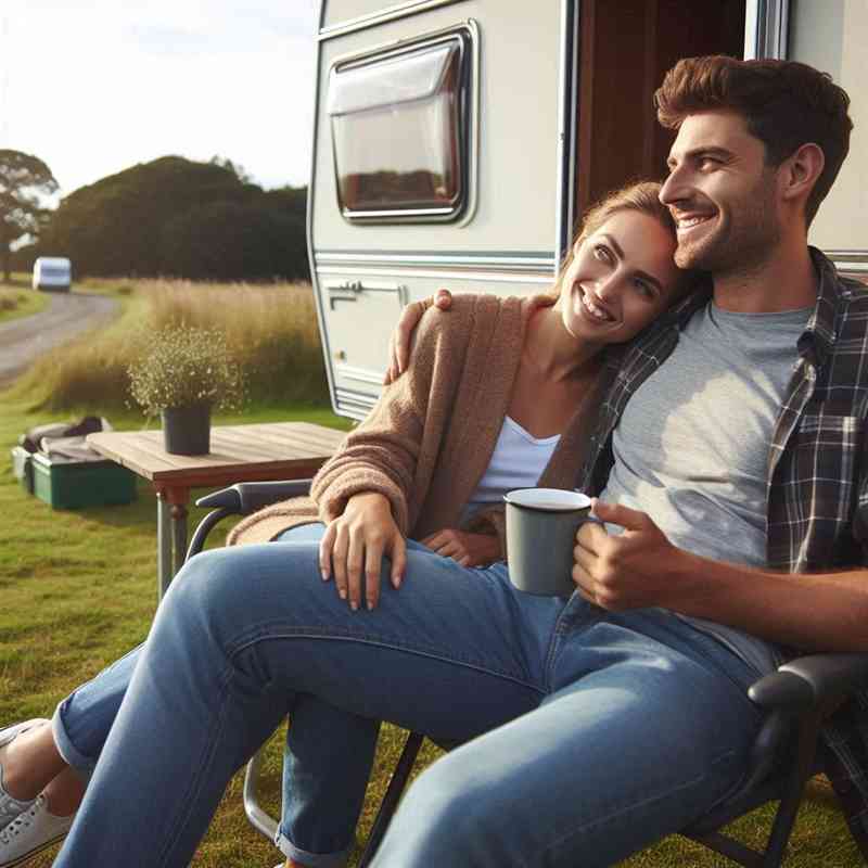 Couple enjoying their caravan