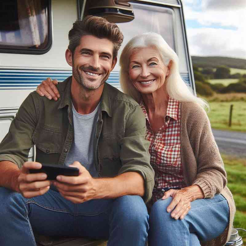 Couple enjoying their caravan
