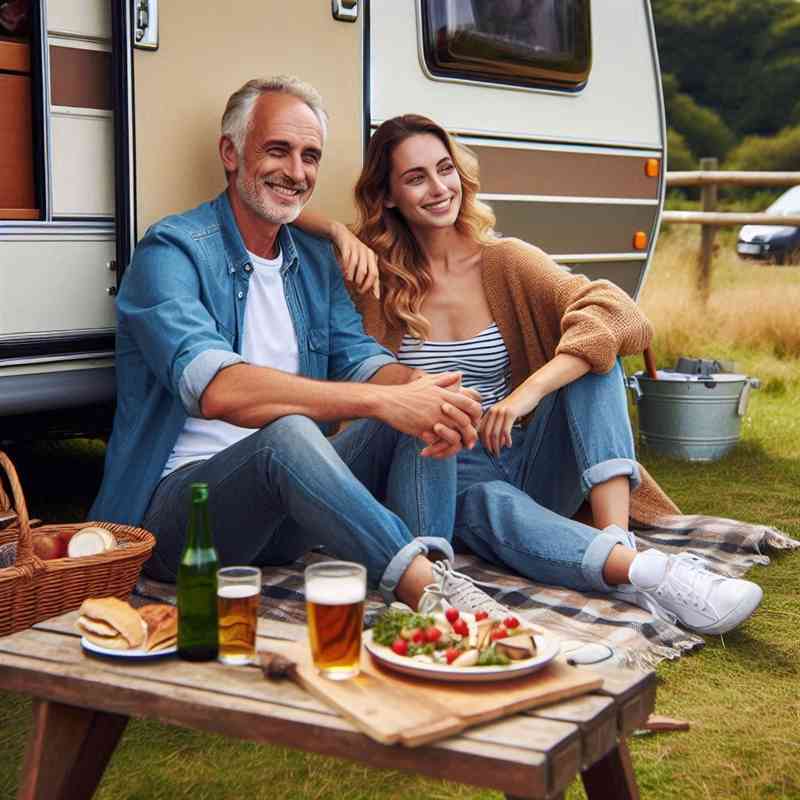 Couple enjoying their caravan