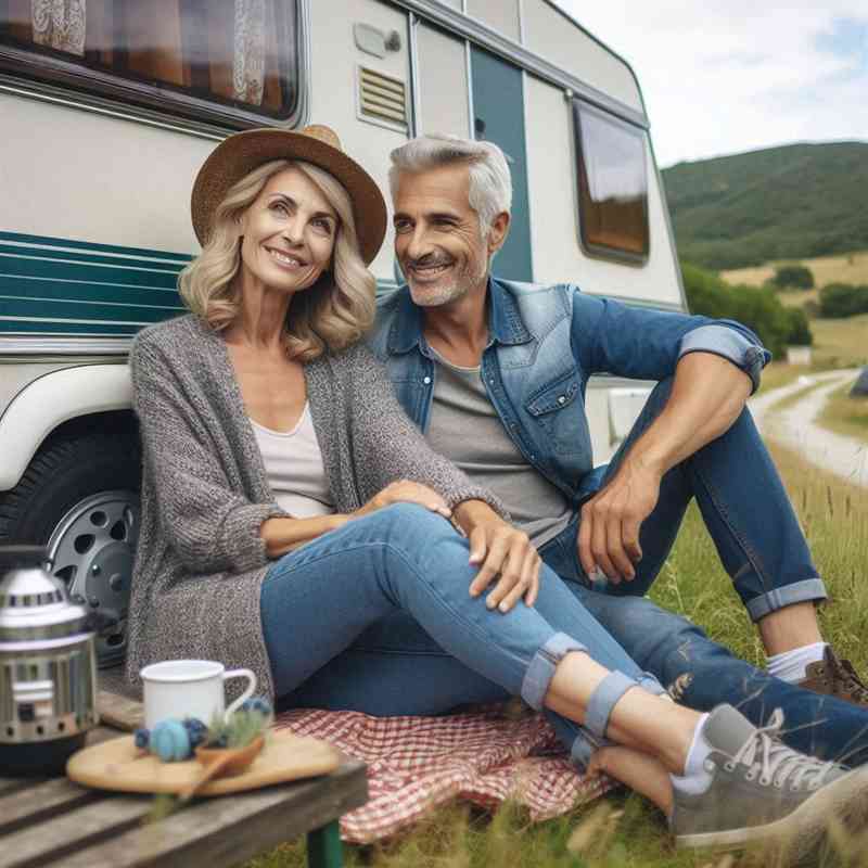 Couple enjoying their caravan