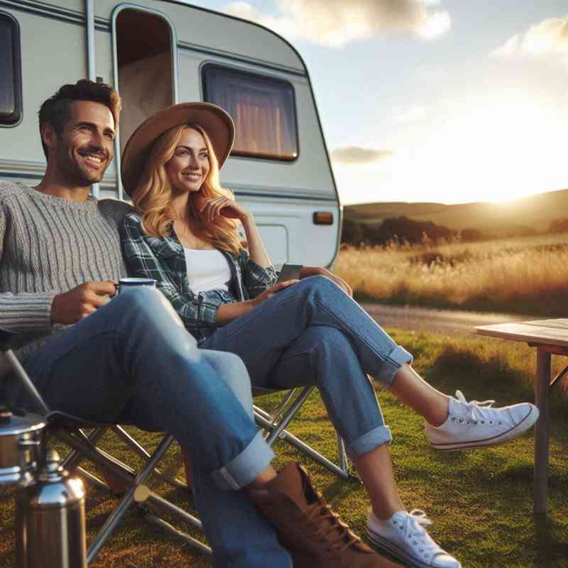 Couple enjoying their caravan