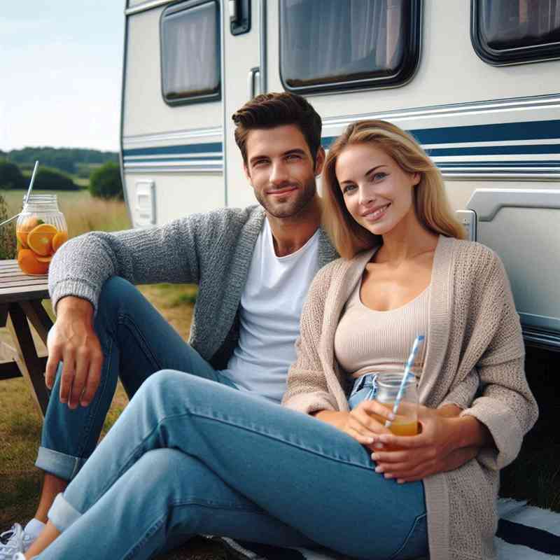 Couple enjoying their caravan