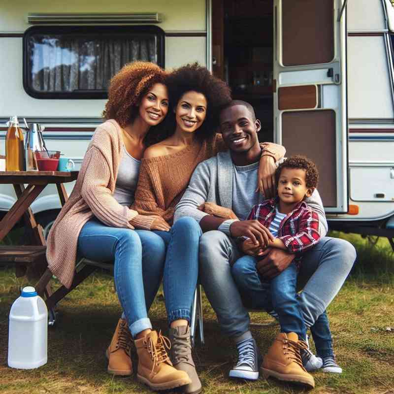 Couple enjoying their caravan