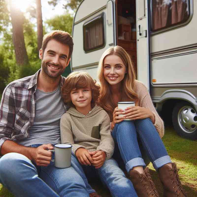 Couple enjoying their caravan