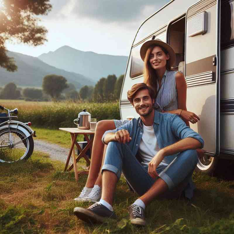Couple enjoying their caravan