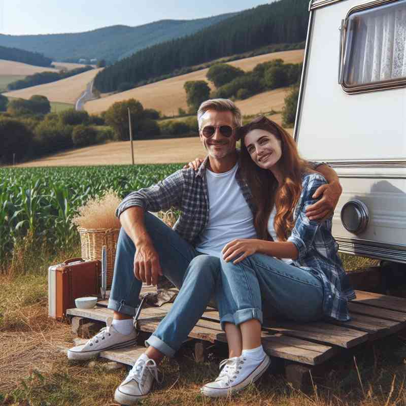 Couple enjoying their caravan