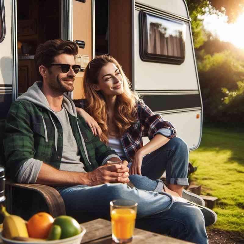 Couple enjoying their caravan