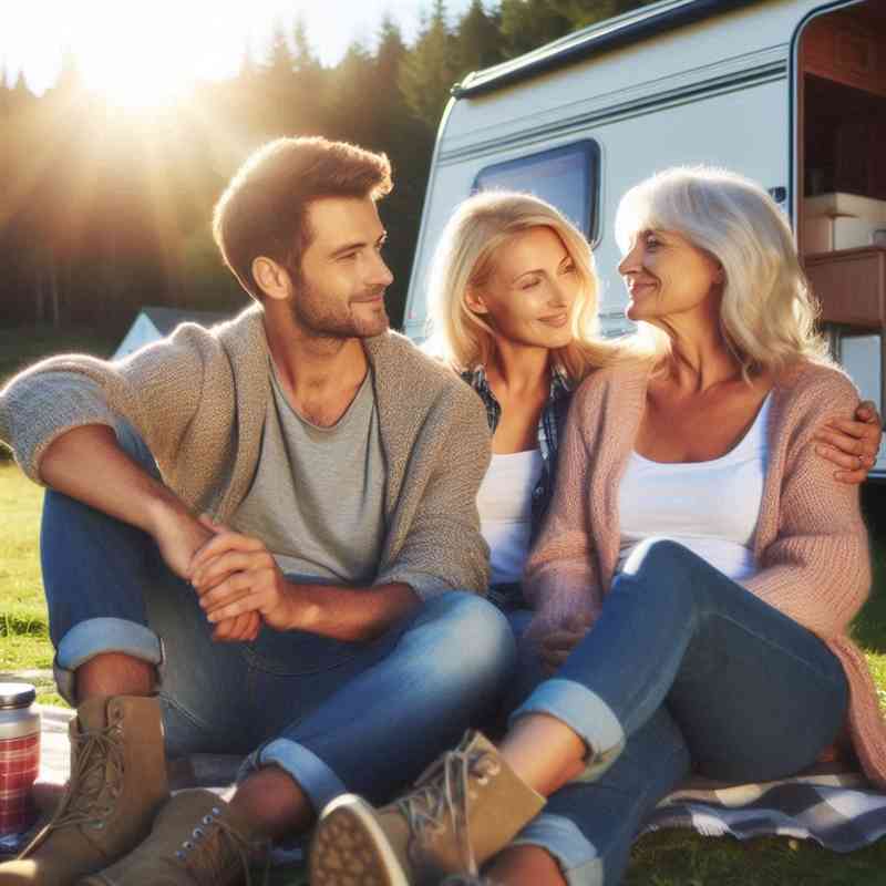 Couple enjoying their caravan