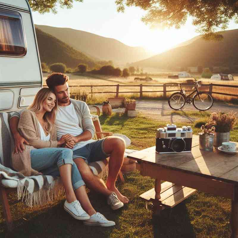Couple enjoying their caravan