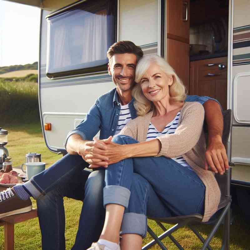Couple enjoying their caravan