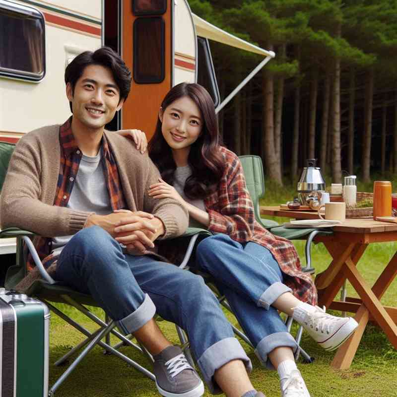 Couple enjoying their caravan