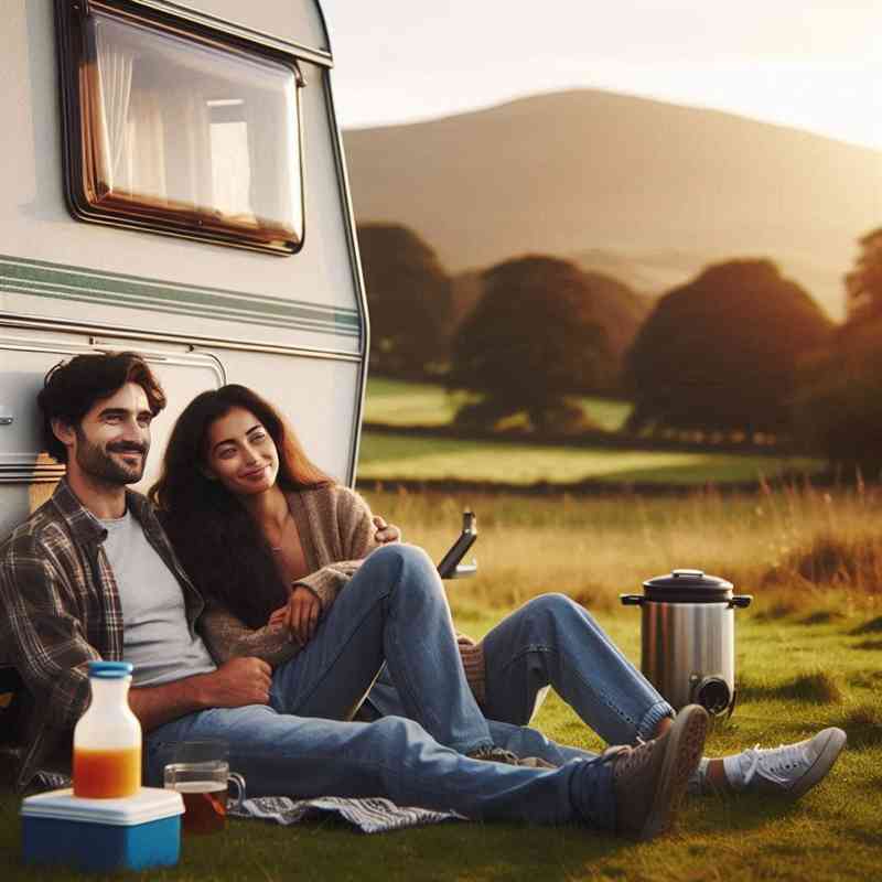 Couple enjoying their caravan