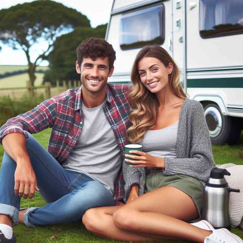 Couple enjoying their caravan