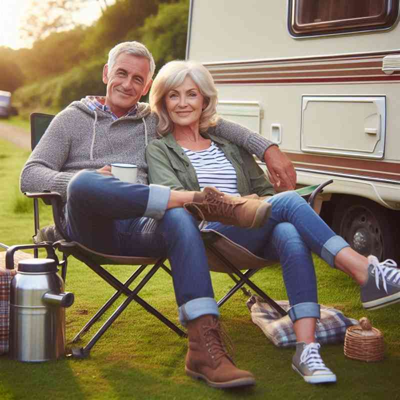 Couple enjoying their caravan