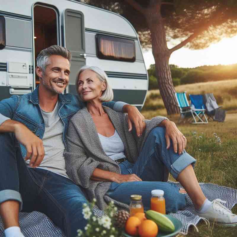 Couple enjoying their caravan